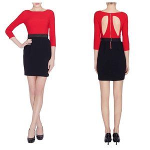Alice + Olivia Red and Black Cutout Crepe Sheath Dress